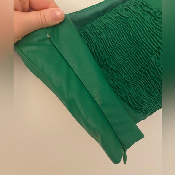 Zara Strapless Bustier Crop Top in Green Vegan Leather - Picture 7 of 9